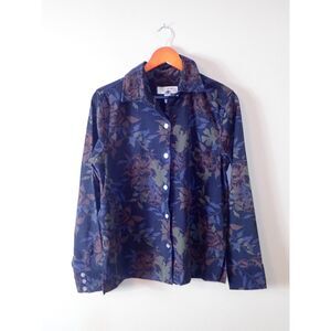 Caribbean Joe Black Floral Button Down Shirt Medium M Moody Floral Tropical